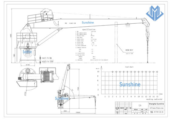 ABS Certificaat 5t15m Stijve Boom Marine Crane For General Cargo Handling