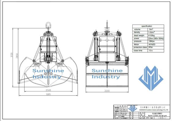 emmer van de clamshellgreep van de 12 kubusmeter de elektrische hydraulische voor zand behandeling