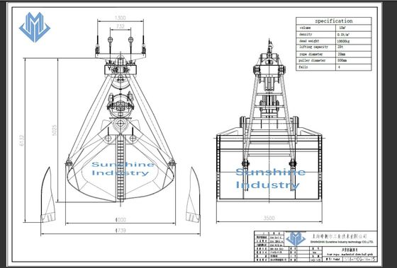 De Greepemmer van vier Kabels Mechanische Clamshell voor Erts die 18 Kubusmeter behandelen